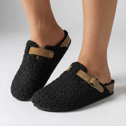 Women’s Teddy Slippers – Soft Mule Design, Adjustable Buckle & Supportive Sole