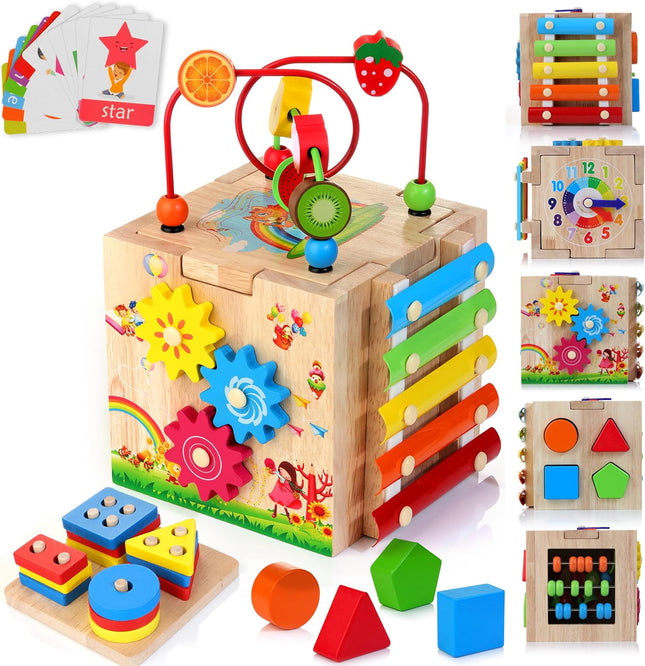 8-in-1 Montessori Activity Cube – Educational Wooden Toy for Toddlers from 18 Months