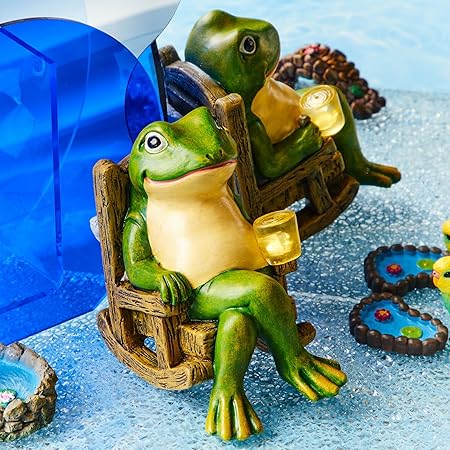 GlowNest – Solcelledrevet Frøstatue med Lys og Automatisk Skumringssensor