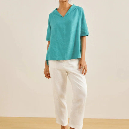 Women’s Airy Linen V-Neck Shirt | Short Sleeve Casual Summer Top