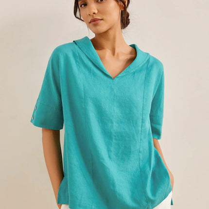 Women’s Airy Linen V-Neck Shirt | Short Sleeve Casual Summer Top