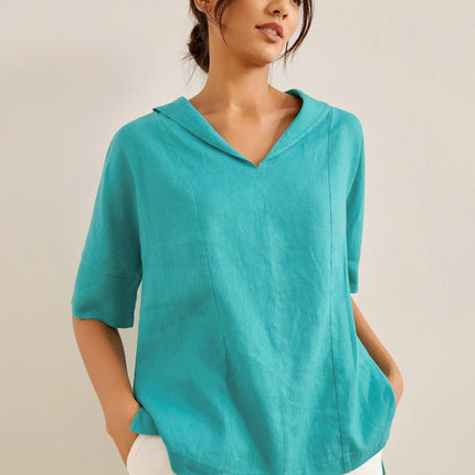 Women’s Airy Linen V-Neck Shirt | Short Sleeve Casual Summer Top