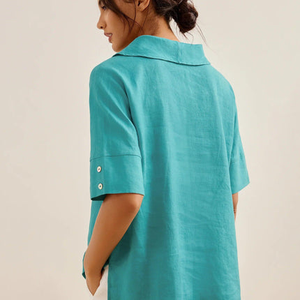 Women’s Airy Linen V-Neck Shirt | Short Sleeve Casual Summer Top