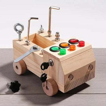 Montessori Activity Board – Wooden Busy Board with LED Lights, Switches & Locks