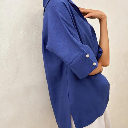 Women’s Airy Linen V-Neck Shirt | Short Sleeve Casual Summer Top