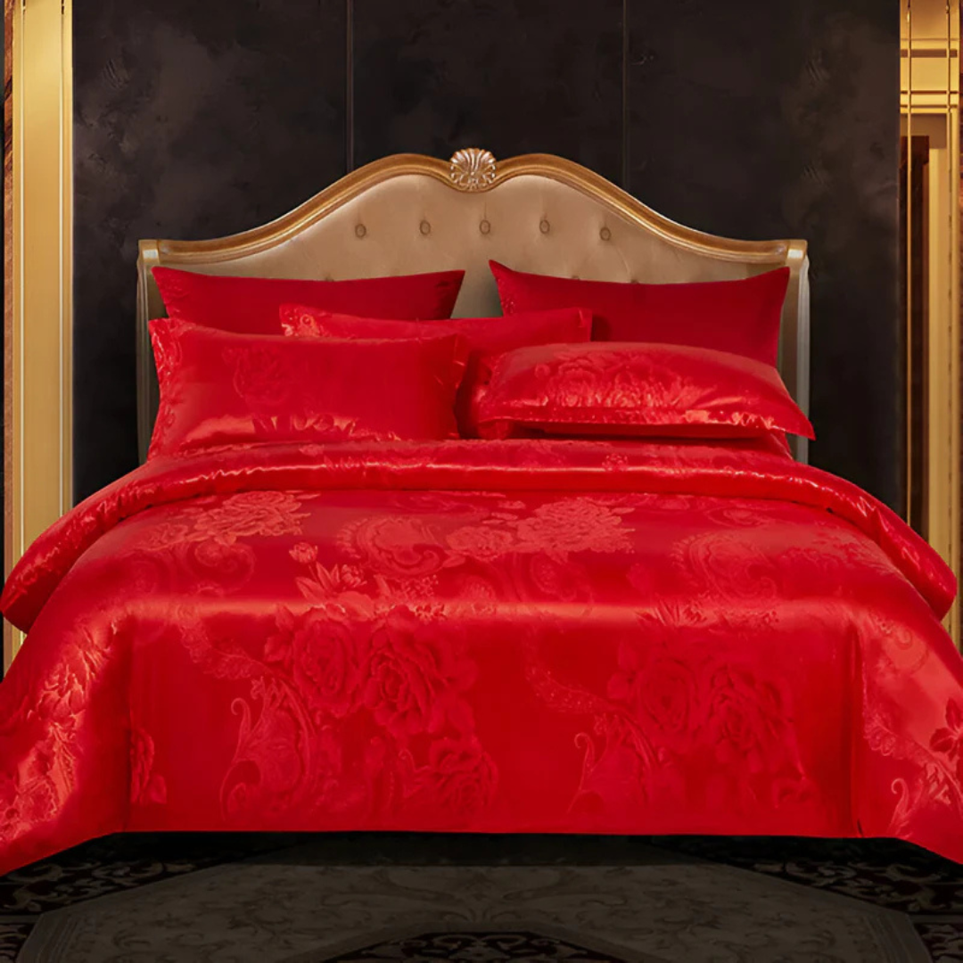 Ensemble de housse de couette en satin jacquard de luxe avec confort doux et respirant pour chambres élégantes