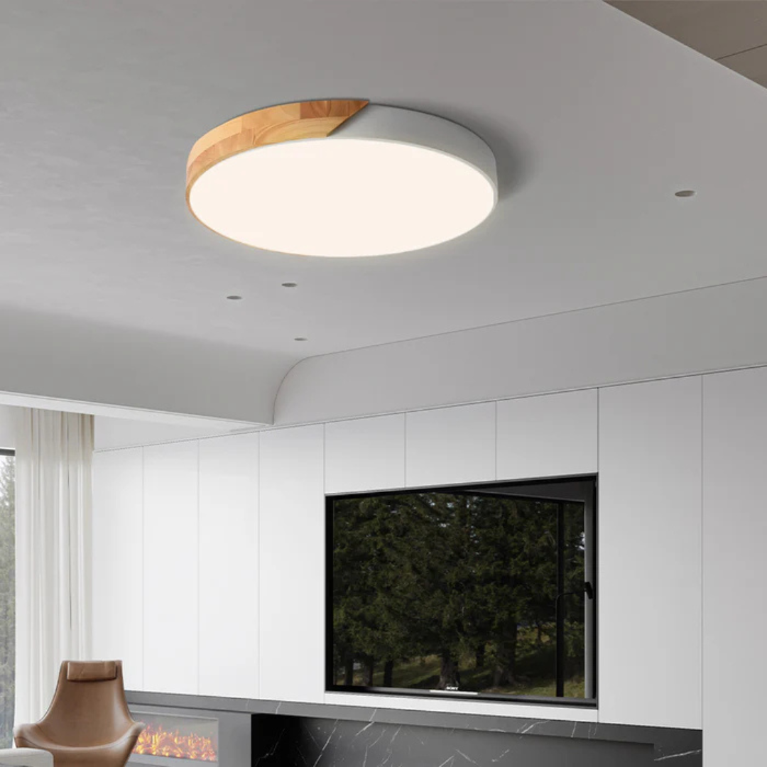 Delos – Scandinavisk Træ LED Plafondlampe med Energieffektiv Belysning
