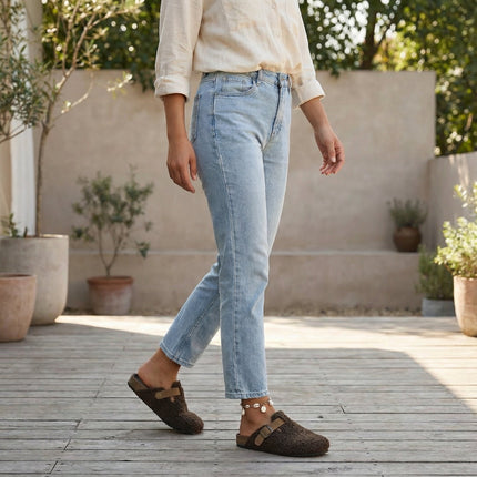 Women’s Teddy Slippers – Soft Mule Design, Adjustable Buckle & Supportive Sole