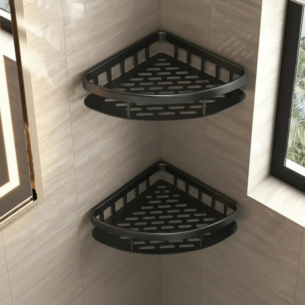 Adhesive Bathroom Shelf Drill-Free ABS Plastic Stainless Steel 5kg Load 11