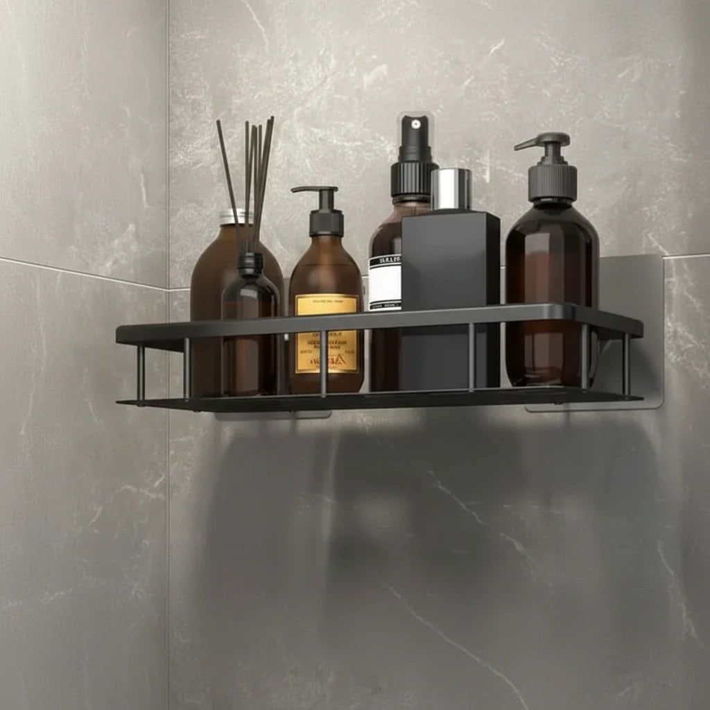 Adhesive Bathroom Shelf Drill-Free ABS Plastic Stainless Steel 5kg Load 2