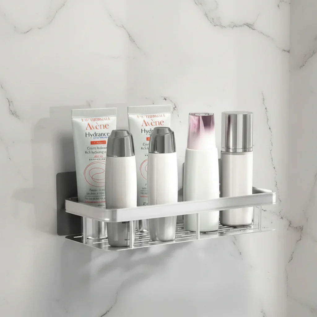 Adhesive Bathroom Shelf Drill-Free ABS Plastic Stainless Steel 5kg Load 6