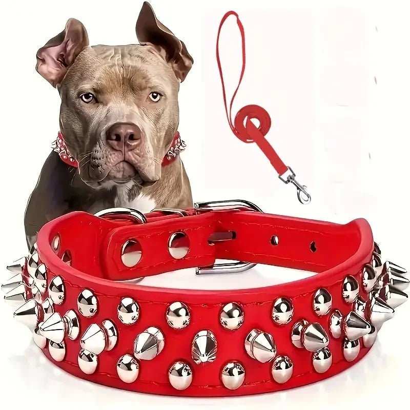 Adjustable Spike Dog Collar and Leash Set for Strong Breeds – Durable Faux Leather 6