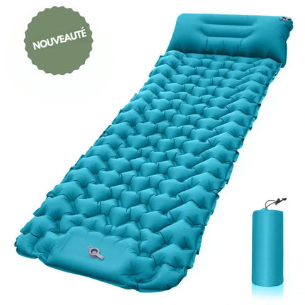 Inflatable Camping Mattress – Lightweight Air Mat with Built-In Foot Pump & Ergonomic Pillow