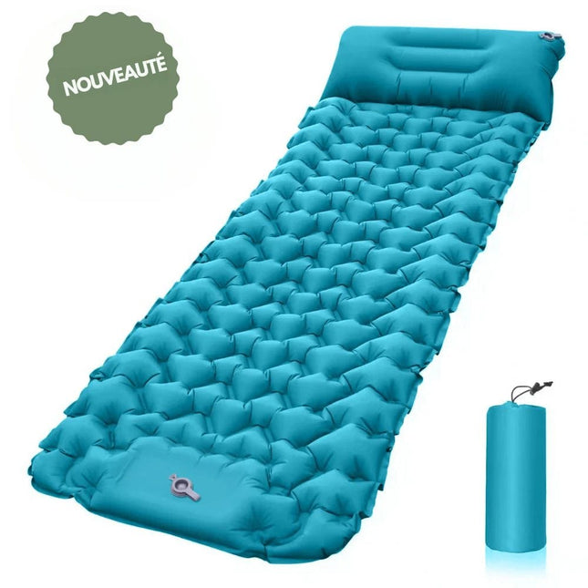 Inflatable Camping Mattress – Lightweight Air Mat with Built-In Foot Pump & Ergonomic Pillow