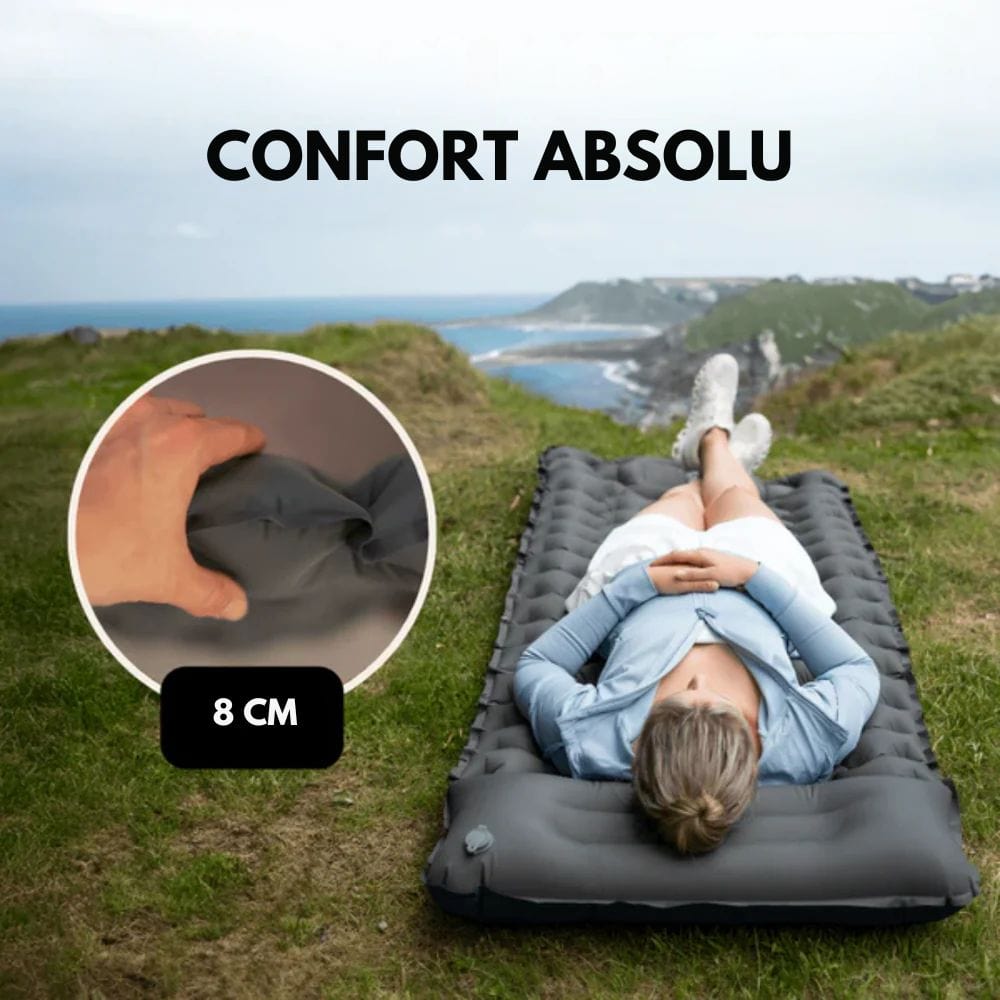 Inflatable Camping Mattress – Lightweight Air Mat with Built-In Foot Pump & Ergonomic Pillow
