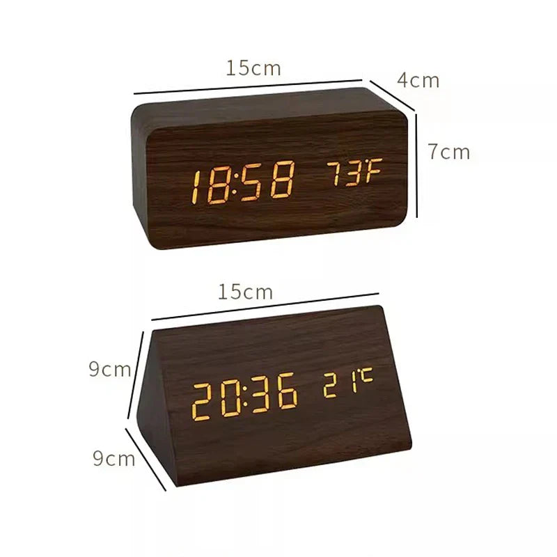 WoodGlow – Træ-vækkeur med LED-display og Semmestyring