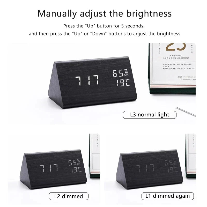WoodGlow – Træ-vækkeur med LED-display og Semmestyring