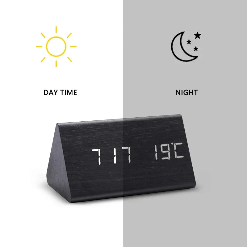 WoodGlow – Træ-vækkeur med LED-display og Semmestyring