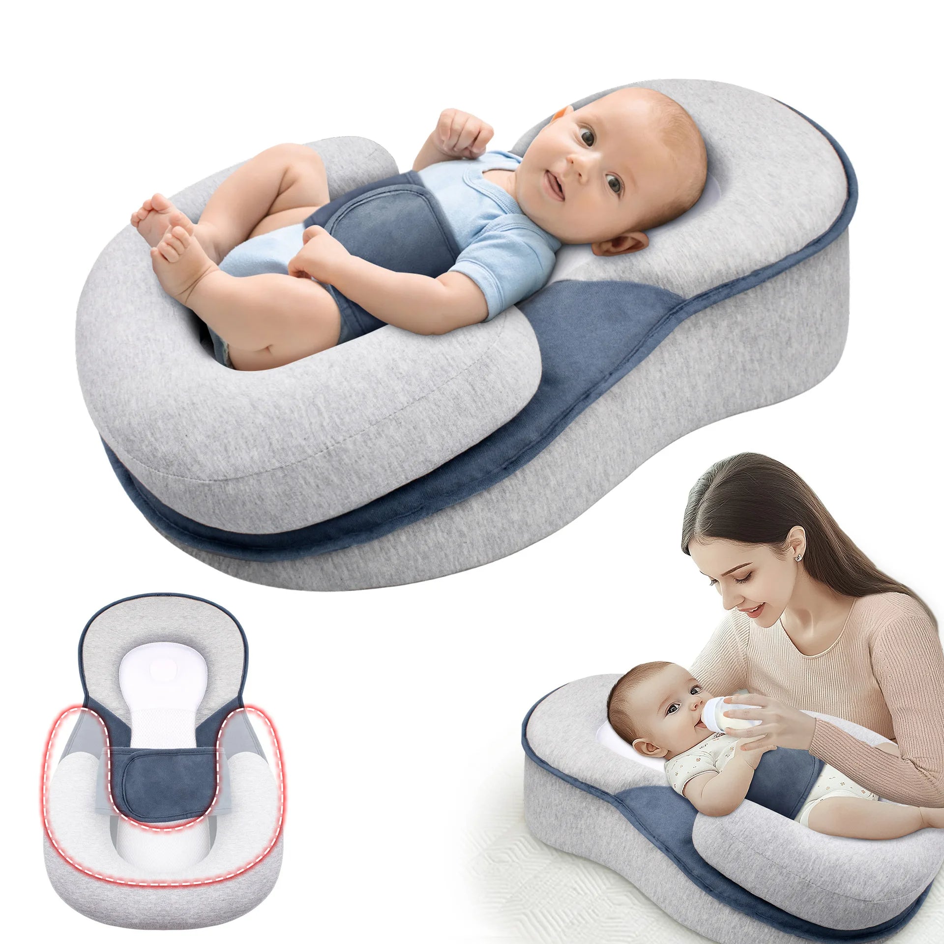Anti-Reflux Elevated Baby Lounger for Newborns and Infants with Adjustable Support 0