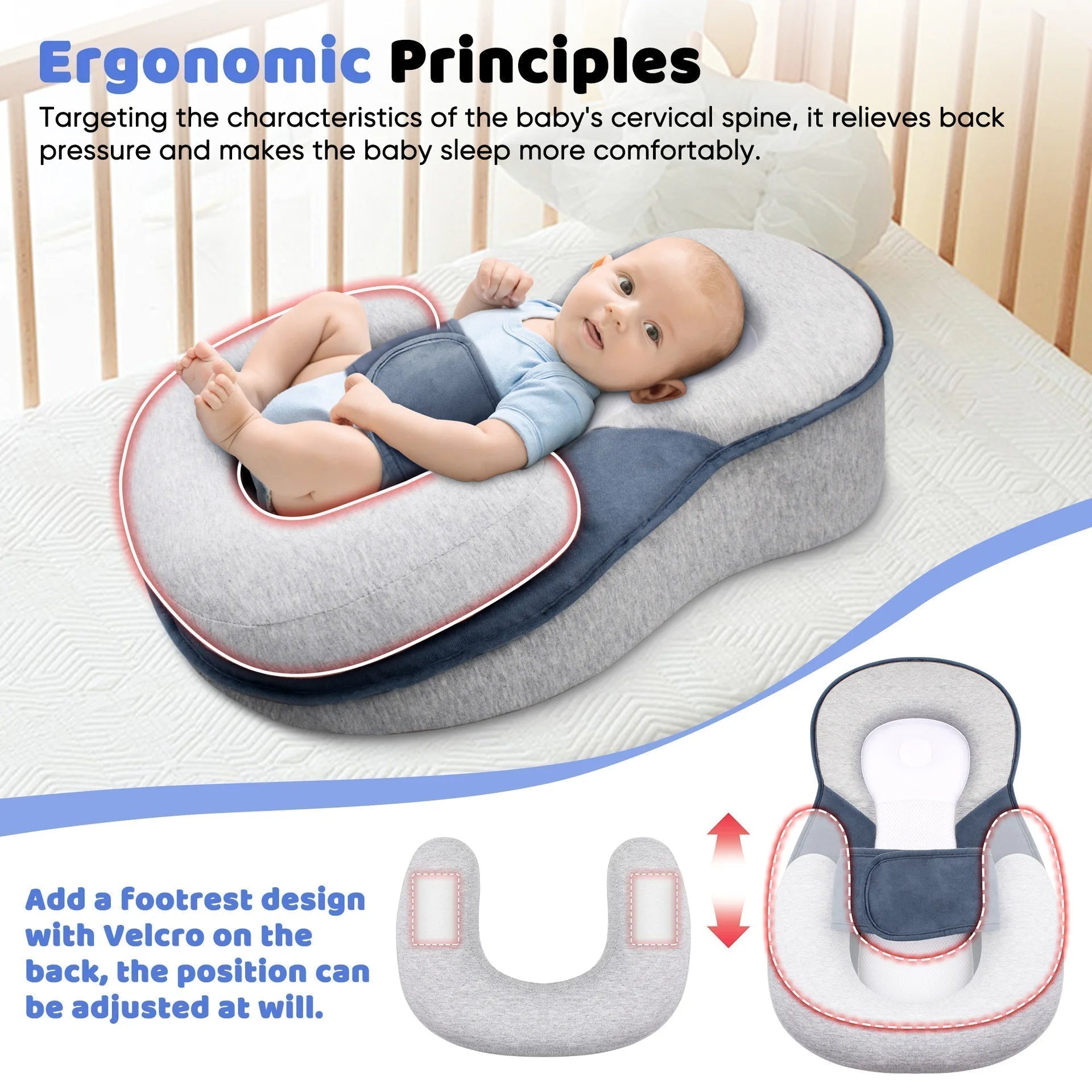Anti-Reflux Elevated Baby Lounger for Newborns and Infants with Adjustable Support 2