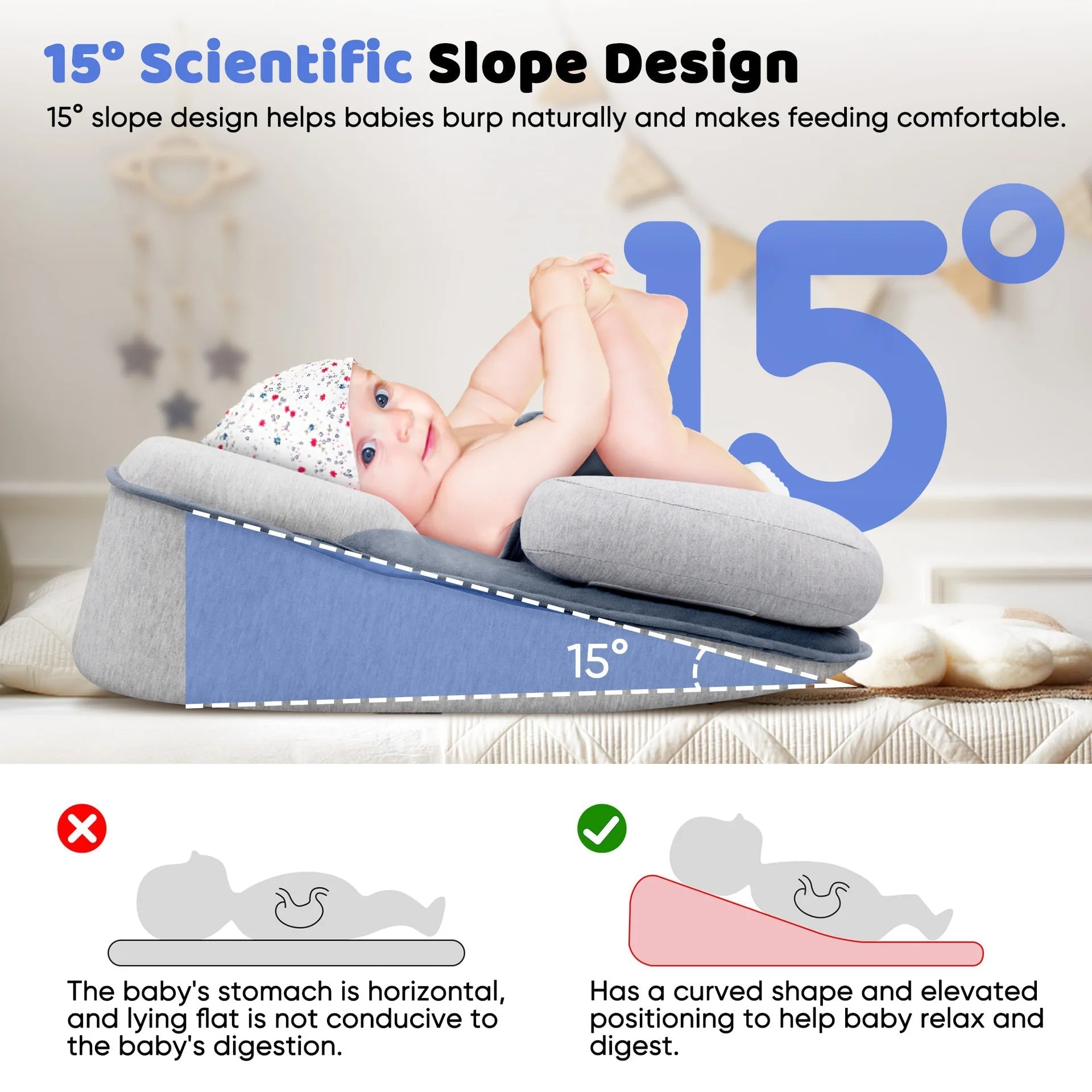 Anti-Reflux Elevated Baby Lounger for Newborns and Infants with Adjustable Support 4