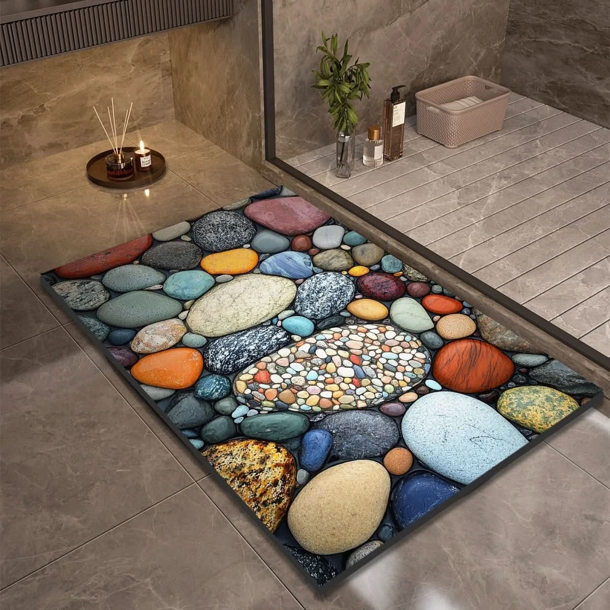 Tapis de salle de bain – Aspect pierre à séchage rapide, haute absorbance et base en caoutchouc antidérapante