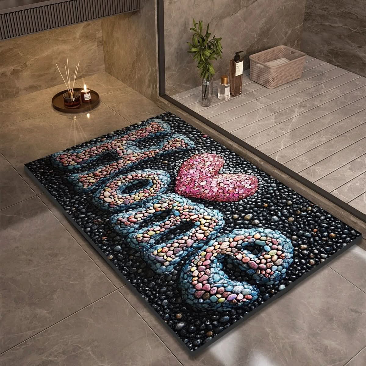 Tapis de salle de bain – Aspect pierre à séchage rapide, haute absorbance et base en caoutchouc antidérapante