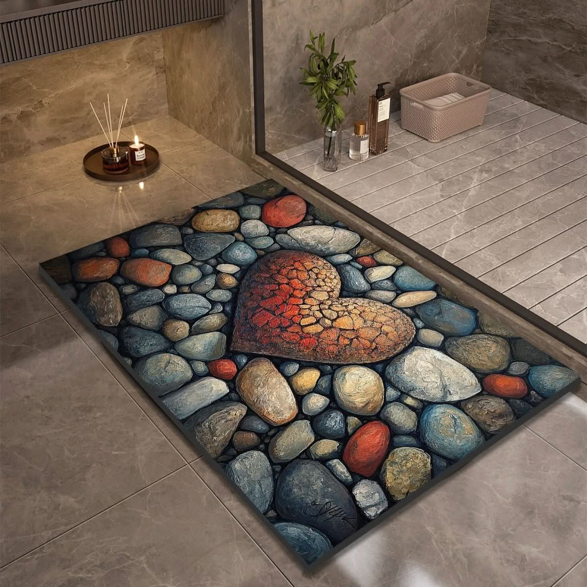 Tapis de salle de bain – Aspect pierre à séchage rapide, haute absorbance et base en caoutchouc antidérapante