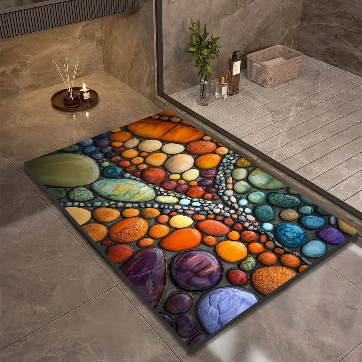 Tapis de salle de bain – Aspect pierre à séchage rapide, haute absorbance et base en caoutchouc antidérapante