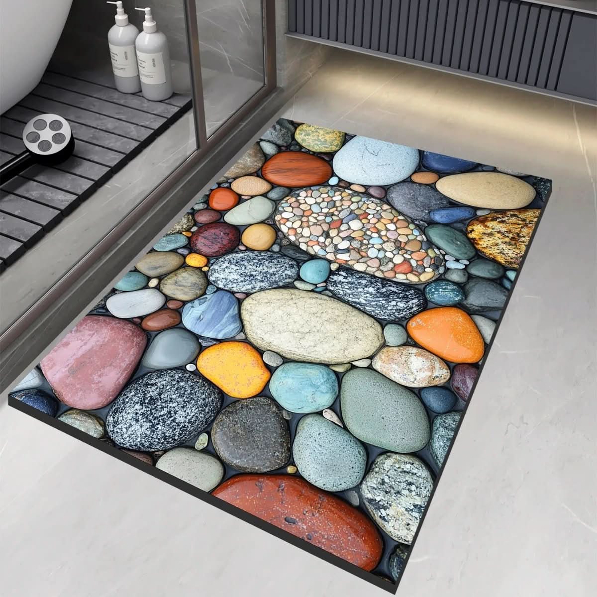 Bathroom Mat – Fast-Drying Stone Look, High Absorbency & Non-Slip Rubber Base