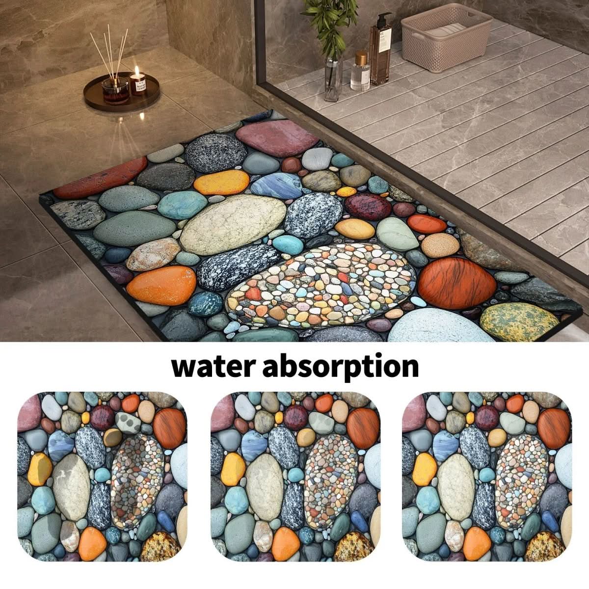Tapis de salle de bain – Aspect pierre à séchage rapide, haute absorbance et base en caoutchouc antidérapante