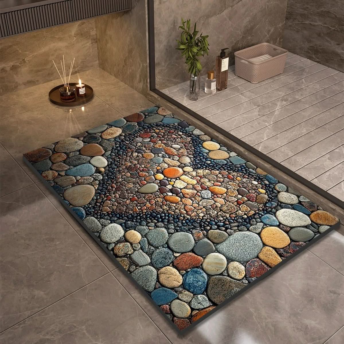 Tapis de salle de bain – Aspect pierre à séchage rapide, haute absorbance et base en caoutchouc antidérapante
