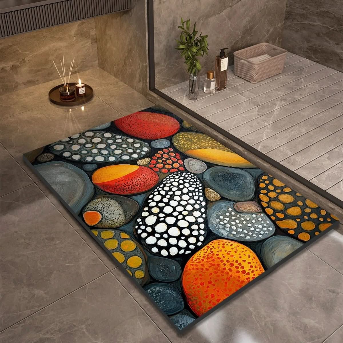 Tapis de salle de bain – Aspect pierre à séchage rapide, haute absorbance et base en caoutchouc antidérapante