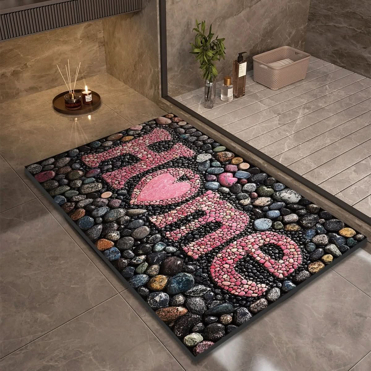 Tapis de salle de bain – Aspect pierre à séchage rapide, haute absorbance et base en caoutchouc antidérapante