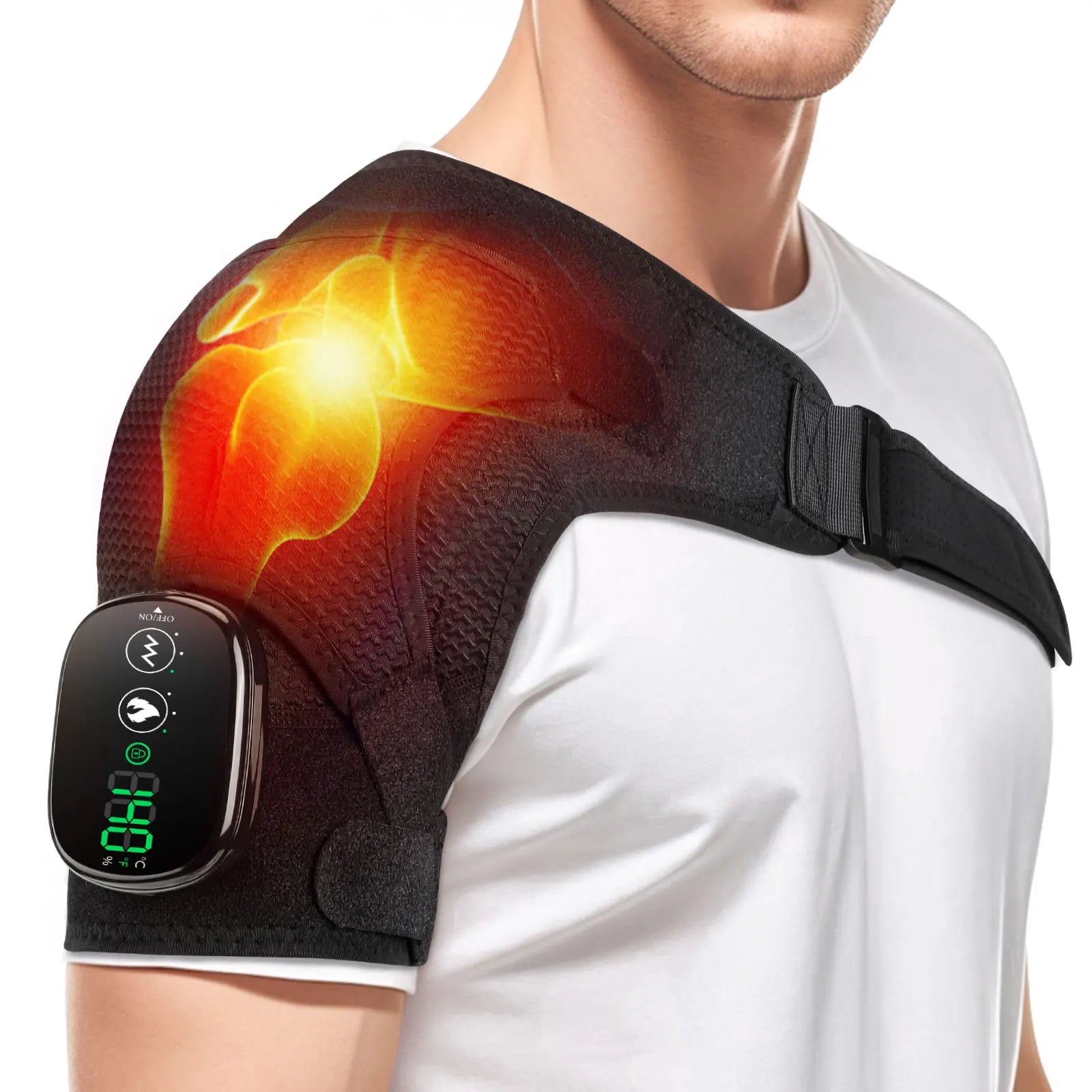 Beheizte Schulterstütze mit Vibration, LED-Anzeige, wiederaufladbar, für Schultern und Gelenke 7
