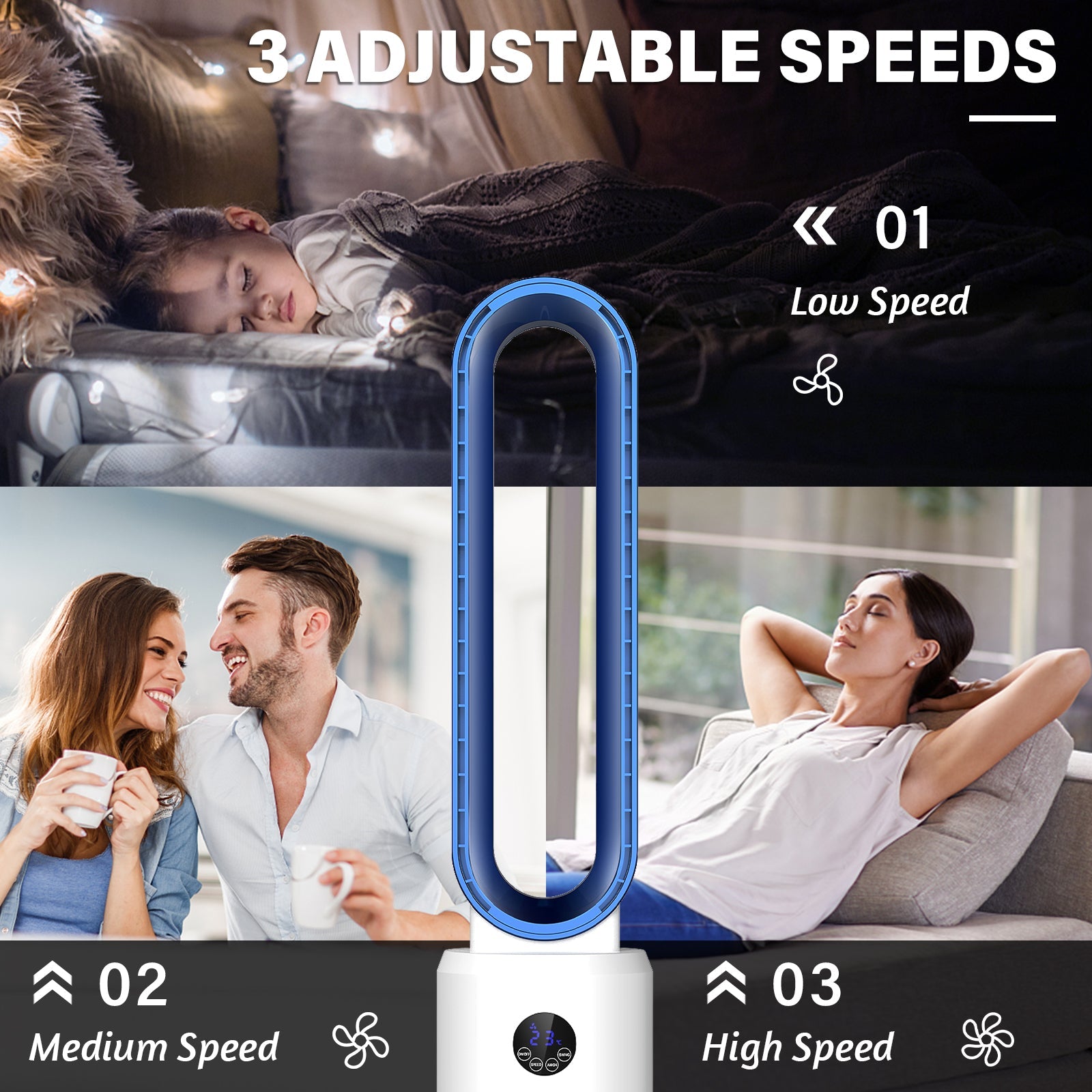 Bladeless Tower Fan with Remote, 24 Speeds, Air Purifier & 12H Timer 3