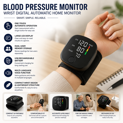 Blood Pressure Monitor Wrist Digital Automatic Home Monitor 2