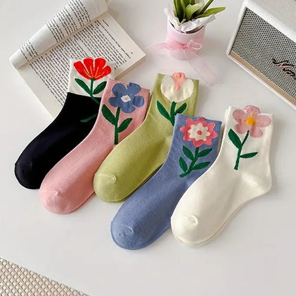 Bloom Floral Socks Set – Premium Cotton Blend, Mid-Calf Length, 5 Pairs 1