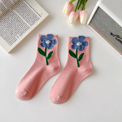 Bloom Floral Socks Set – Premium Cotton Blend, Mid-Calf Length, 5 Pairs 10