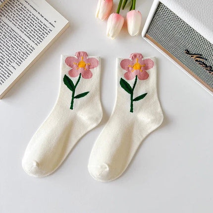 Bloom Floral Socks Set – Premium Cotton Blend, Mid-Calf Length, 5 Pairs 11