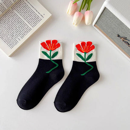 Bloom Floral Socks Set – Premium Cotton Blend, Mid-Calf Length, 5 Pairs 12