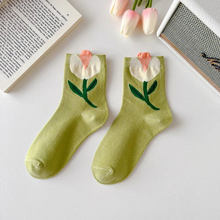 Bloom Floral Socks Set – Premium Cotton Blend, Mid-Calf Length, 5 Pairs 13