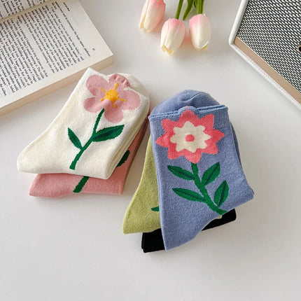 Bloom Floral Socks Set – Premium Cotton Blend, Mid-Calf Length, 5 Pairs 2