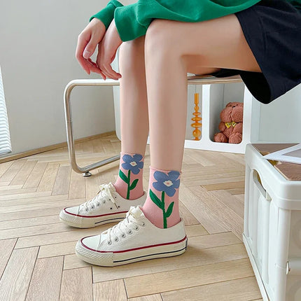 Bloom Floral Socks Set – Premium Cotton Blend, Mid-Calf Length, 5 Pairs 5