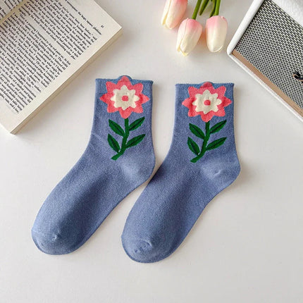 Bloom Floral Socks Set – Premium Cotton Blend, Mid-Calf Length, 5 Pairs 9