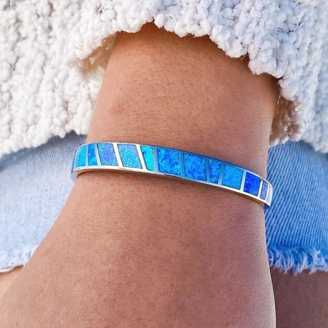 Blue and Silver Opal Bracelet for Everyday Wear with Ocean-Inspired Design 2