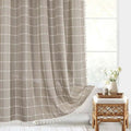 Bohemian Linen Shower Curtain with Waterproof Coating and Tassels, Includes Curtain Hooks 0