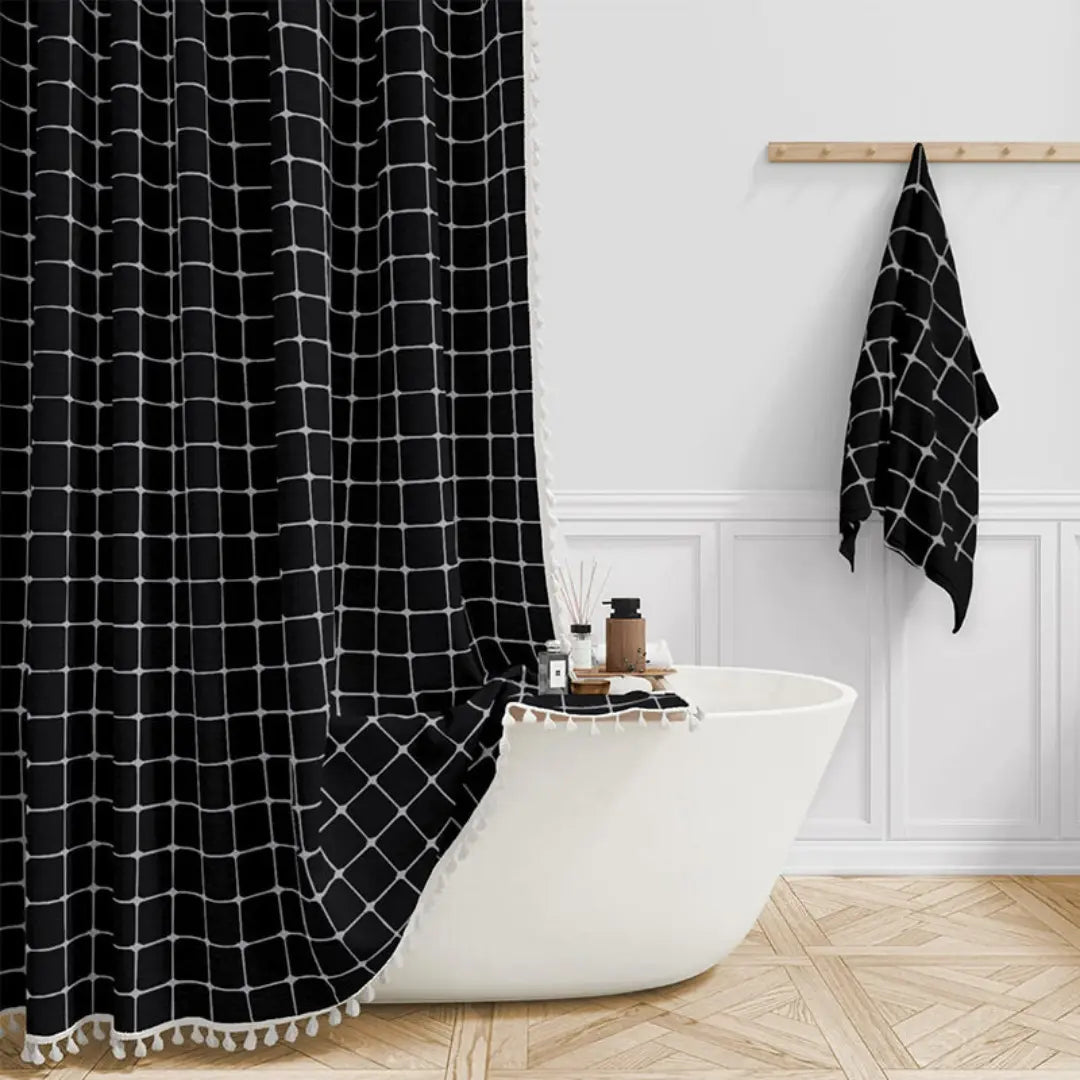 Bohemian Linen Shower Curtain with Waterproof Coating and Tassels, Includes Curtain Hooks 3