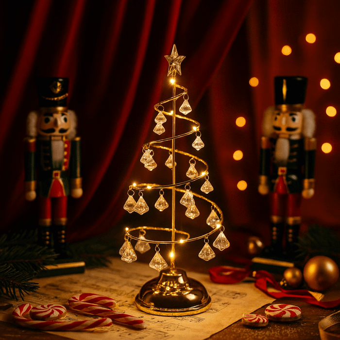 Spiral Christmas Tree Lamp – Tabletop Light with Crystal-Style Ornaments