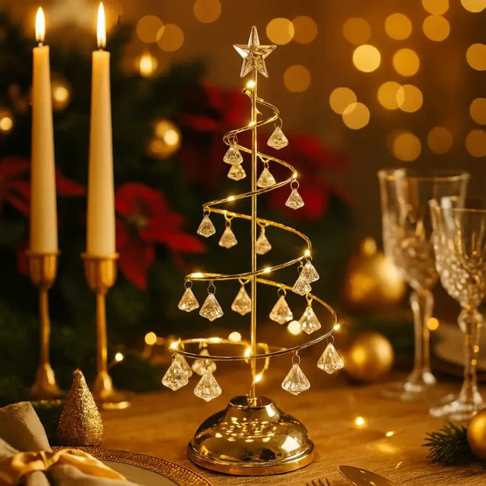Spiral Christmas Tree Lamp – Tabletop Light with Crystal-Style Ornaments